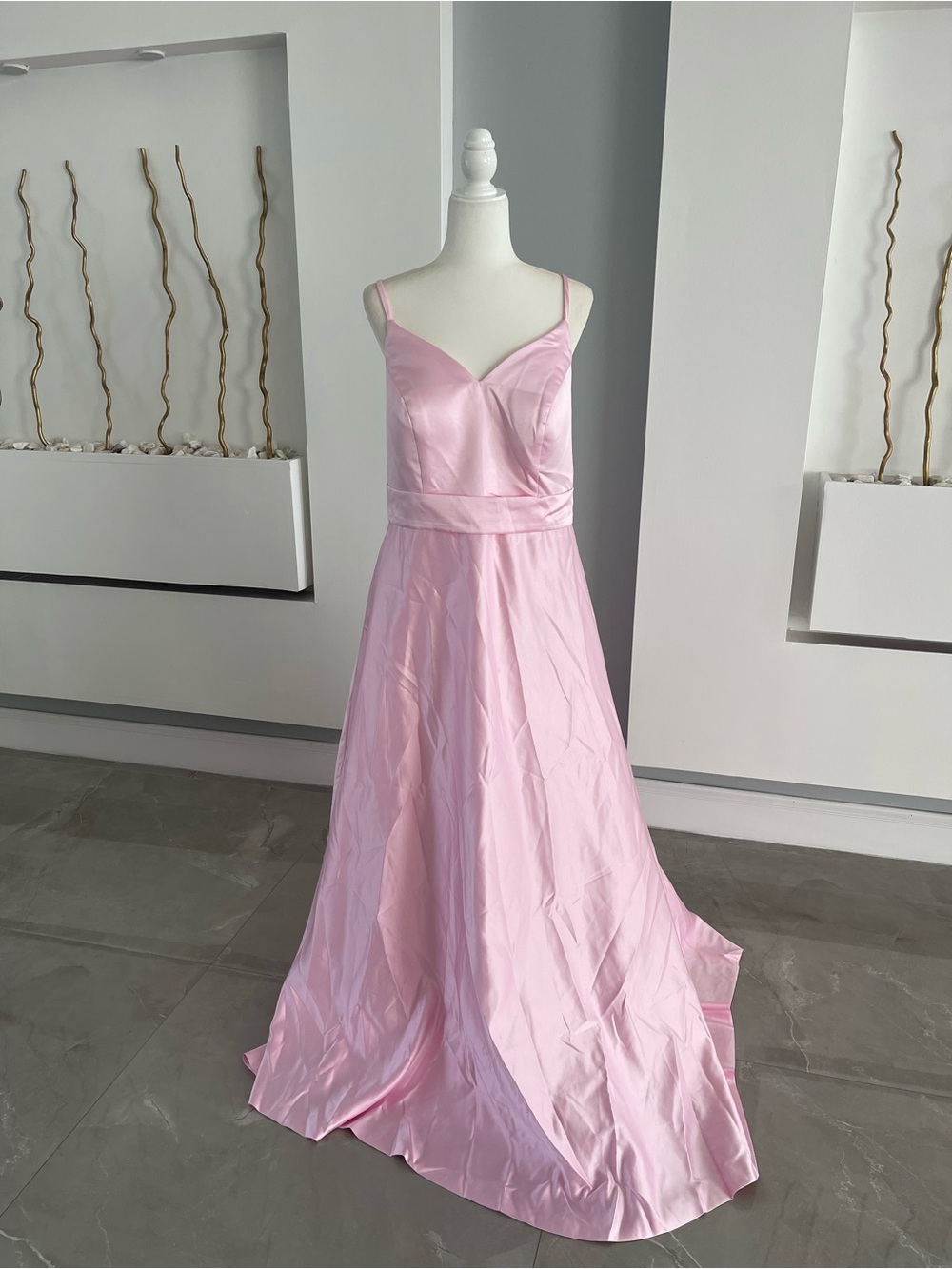 Light Pink Satin Spaghetti-Strap Formal Dress for Girls